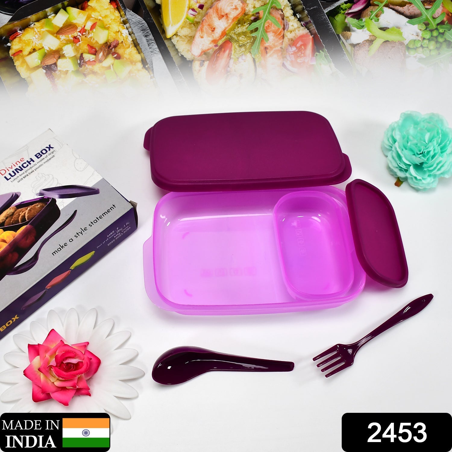 2453 Unbreakable Divine Leak Proof Plastic Lunch Box Food Grade Plastic BPA-Free 2 Containers with Spoon DeoDap 2453 Unbreakable Divine Leak Proof Plastic Lunch Box Food Grade Plastic BPA-Free 2 Containers with Spoon DeoDap